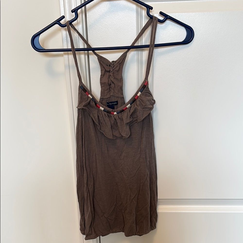 American Eagle Outfitters Brown Ruffled Tie Back Tank Top